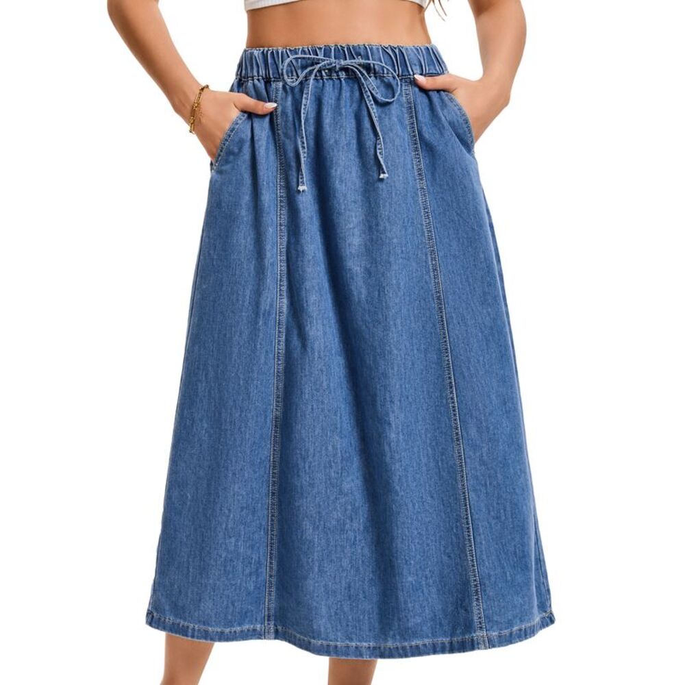 Women's A-Line Long Denim Skirt Sky Blue